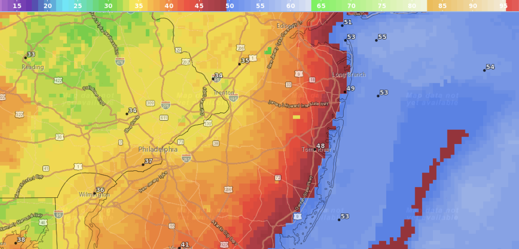 Wind gusts (in knots) forecast for Tuesday night into Wednesday, Jan. 9-10, 2024. (Credit: NWS)